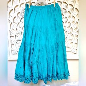 Flower Brand Boho Sequins Aqua Teal Layered Tiered Skirt NWT XL